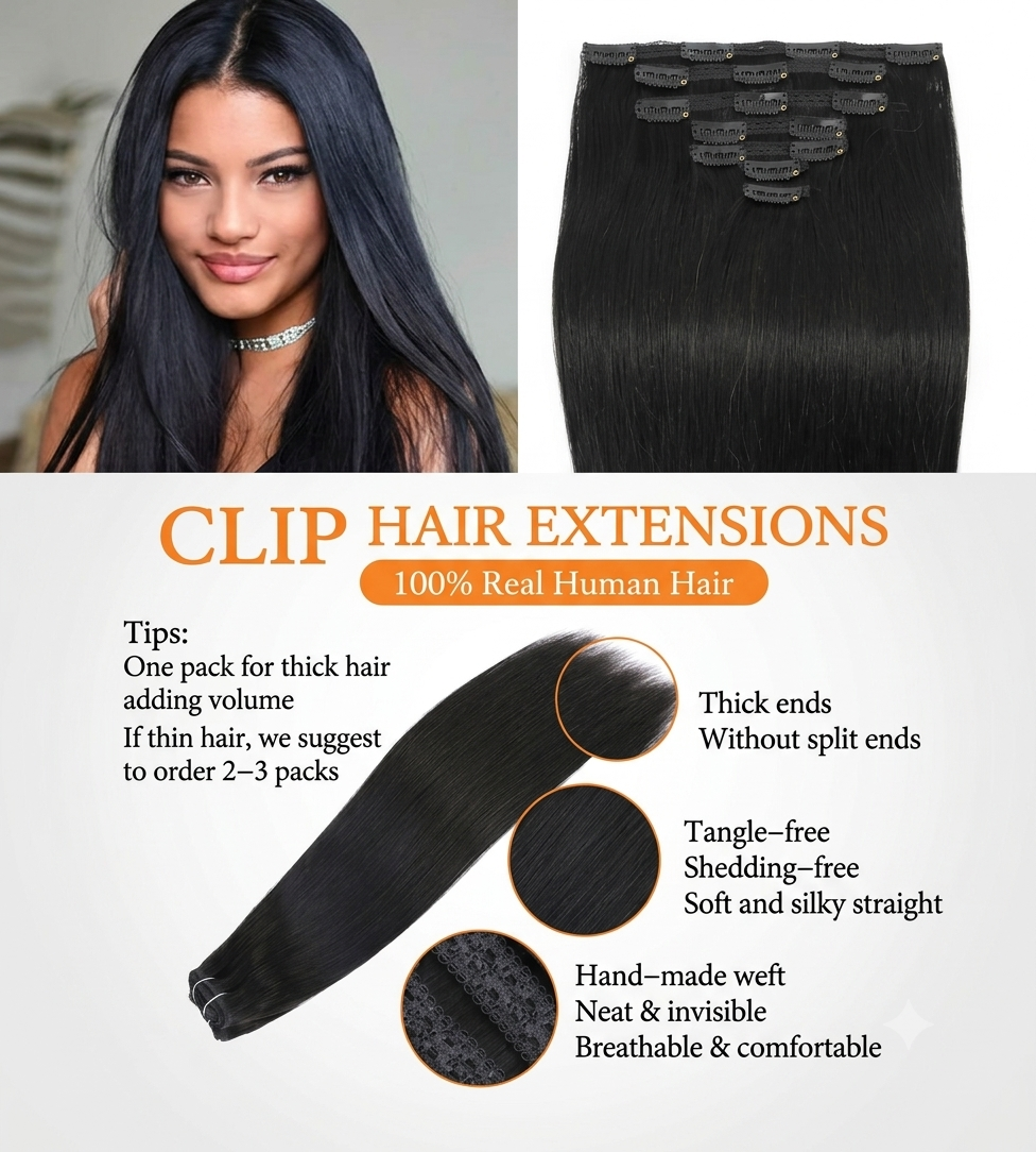 Black Straight Clip-In Extensions