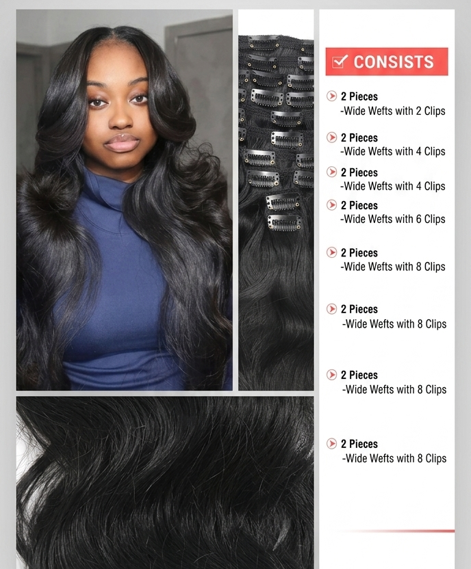 Black Wave Human Hair Clip-In