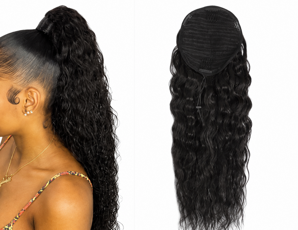 Drawstring Ponytail Water Wave Synthetic Hair Clip in Hair