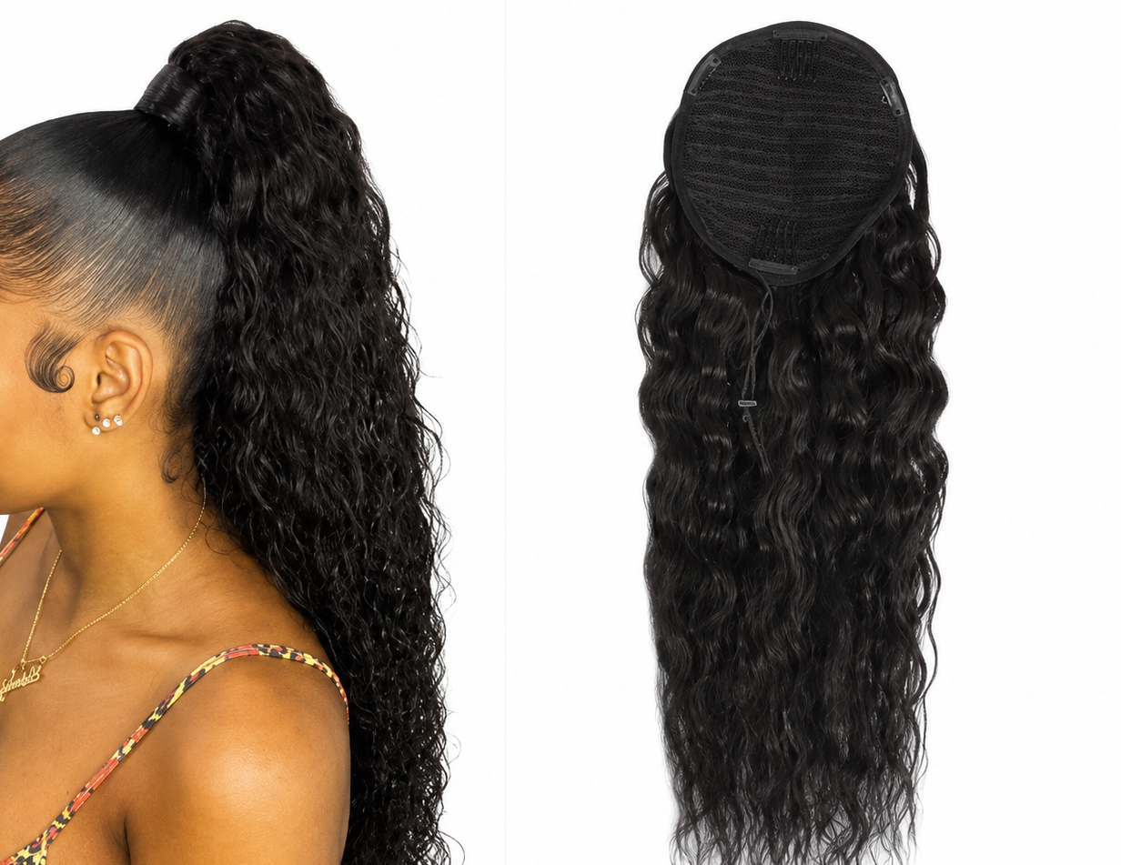 Drawstring Ponytail Water Wave Synthetic Hair Clip in Hair