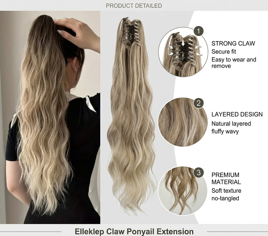 Claw Ponytail Extension 60.96 Cm Water Wave Big Wavy Curly Clip In Hair Extensions