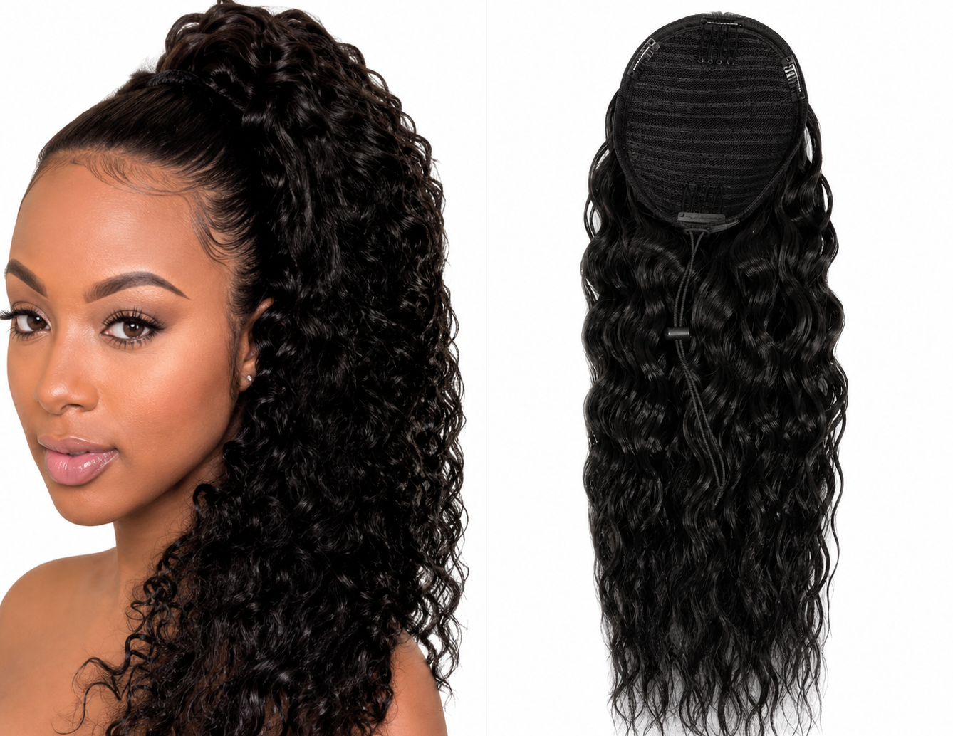 Drawstring Ponytail Water Wave Synthetic Hair Clip in Hair